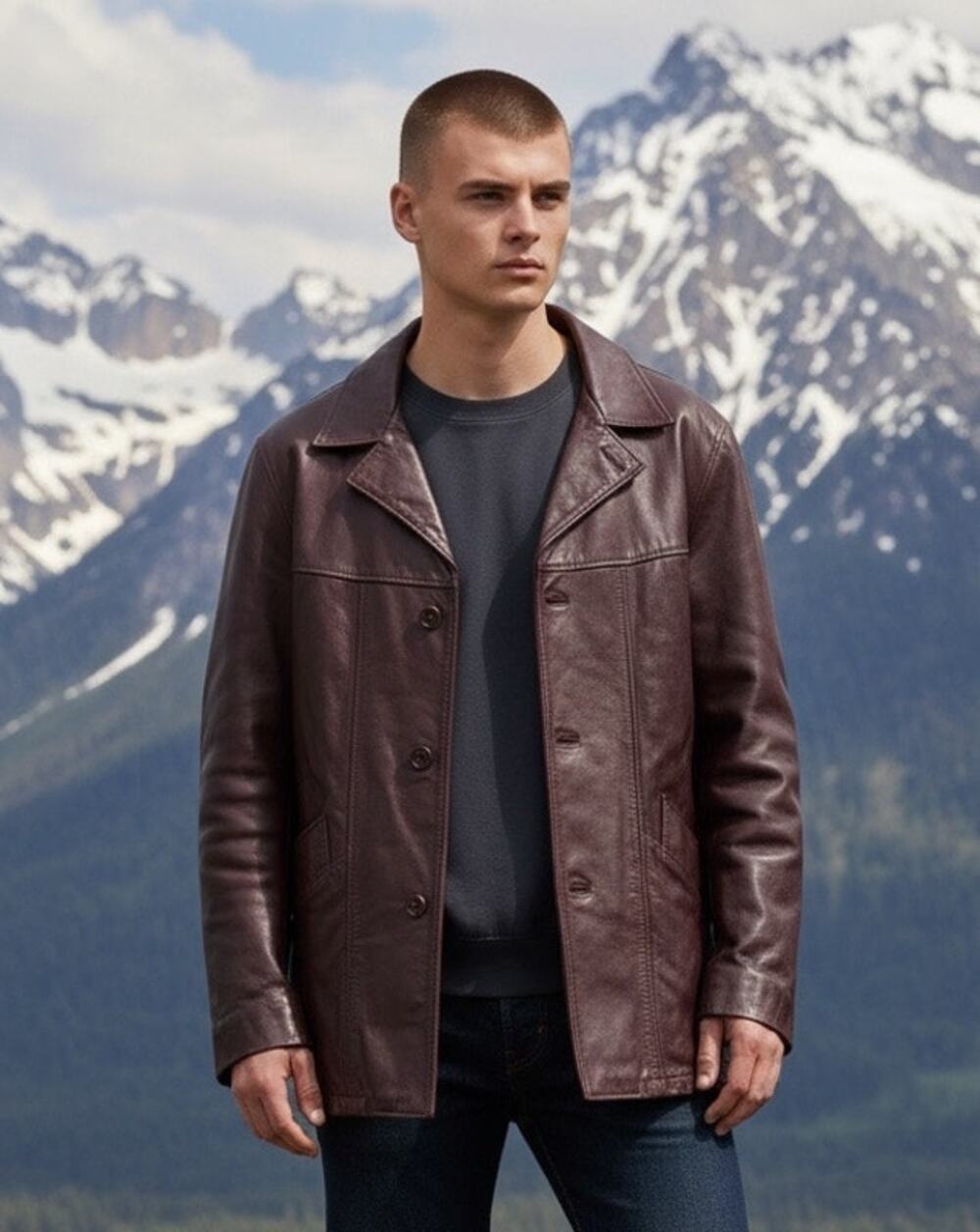 VTG London Fog Brown Leather Coat Men’s 42, Zip Out Faux Fur Liner, Alt Retro